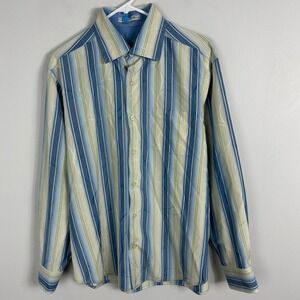 Tommy‎ Bahama 100% Silk Mens Button Down Collared Shirt Size Medium Blue Yellow